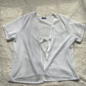 Penningtons White Open Knit Short Sleeve Cardigan | Lightweight Tie Front Lay XL